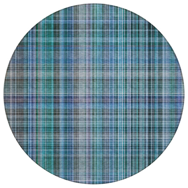 Plaid Teal Washable Indoor-Outdoor Rug