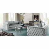 Platinum Grey Velvet Loveseat With Silver