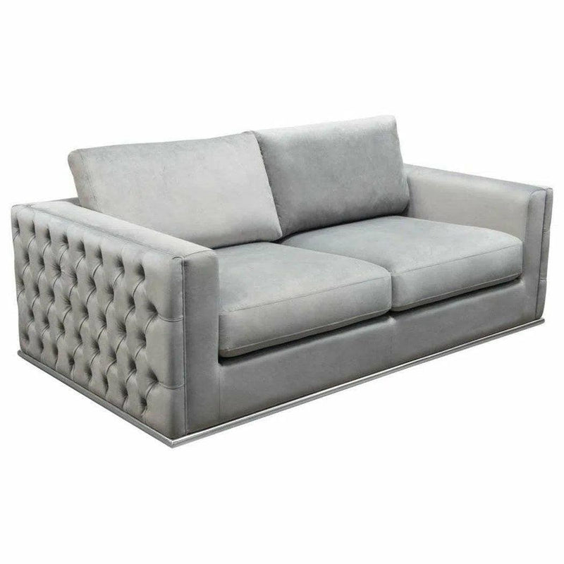 Platinum Grey Velvet Loveseat With Silver