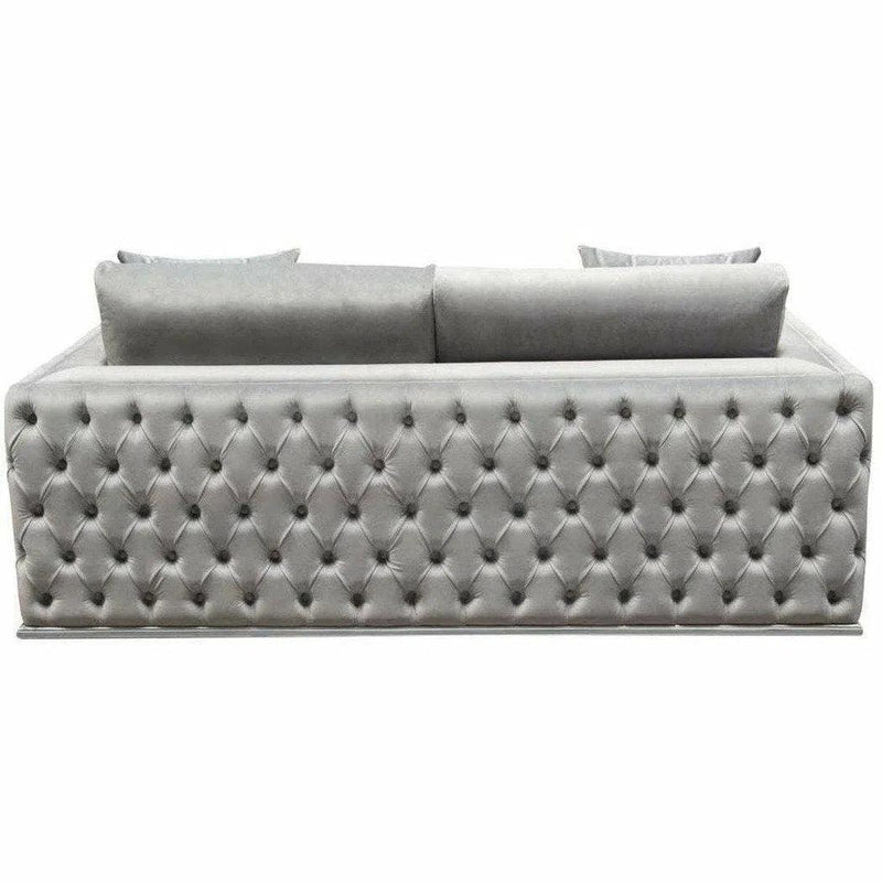 Platinum Grey Velvet Loveseat With Silver