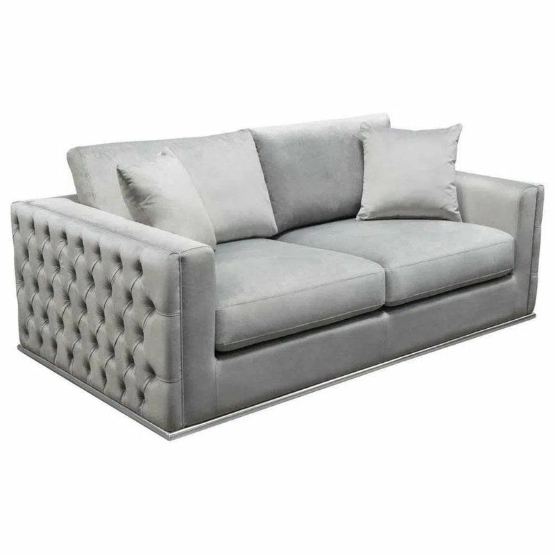 Platinum Grey Velvet Loveseat With Silver