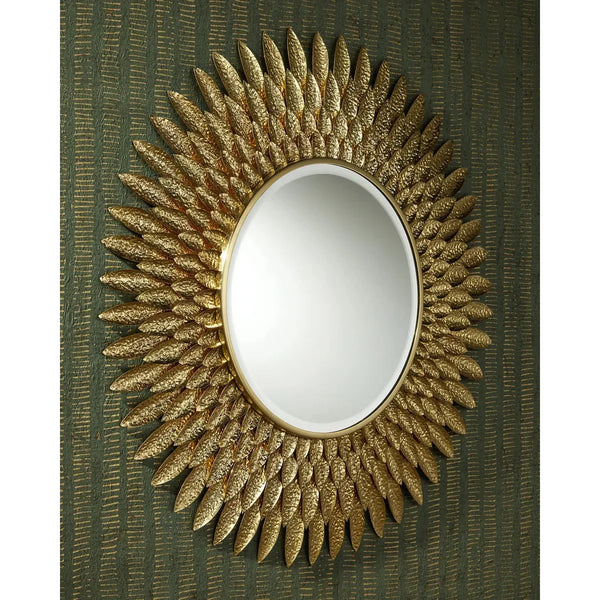 Plume Wood Framed Round Wall Mirror-Wall Mirrors-Currey & Co-LOOMLAN