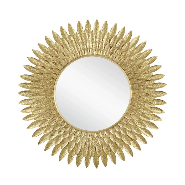 Plume Wood Framed Round Wall Mirror-Wall Mirrors-Currey & Co-LOOMLAN