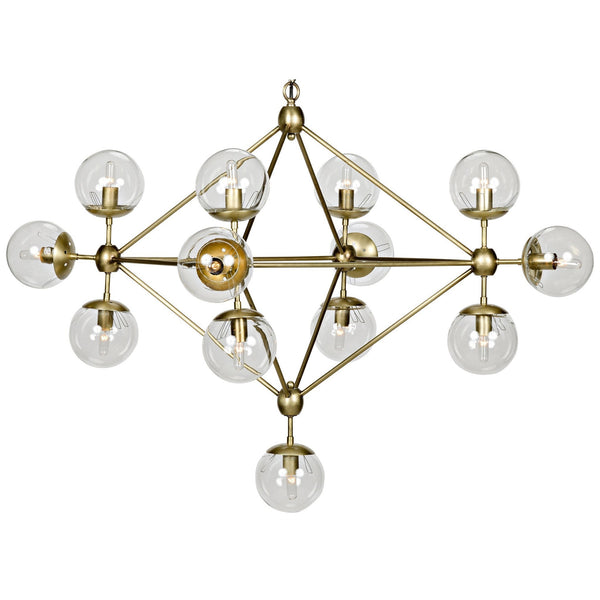 Pluto Metal and Glass Small Chandelier With Brass Finish-Chandeliers-Noir-LOOMLAN