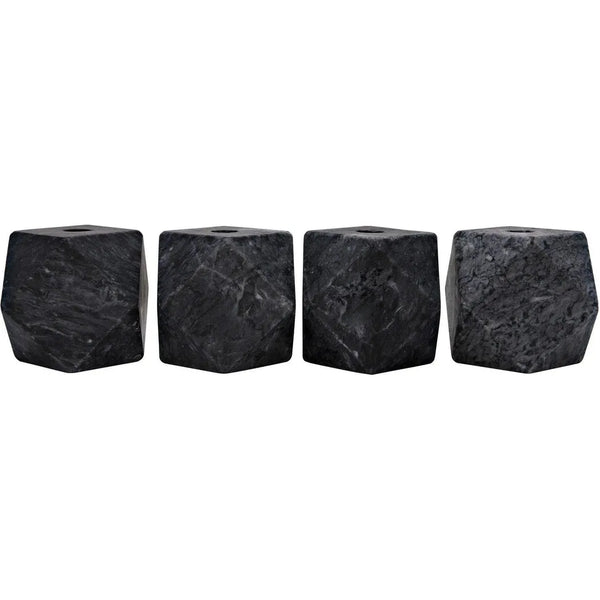 Polyhedron Decorative Marble Black Candle Holder 4PC