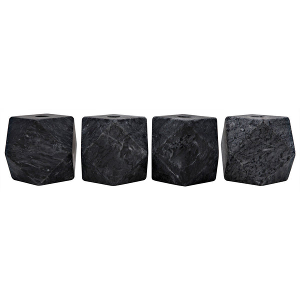 Polyhedron Decorative Marble Black Candle Holder (Set of 4)-Lanterns-Noir-LOOMLAN