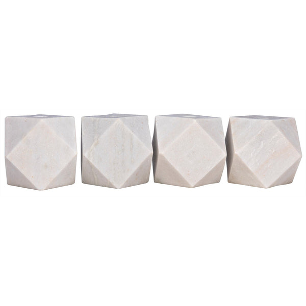 Polyhedron Decorative Marble White Candle Holder (Set of 4)-Lanterns-Noir-LOOMLAN