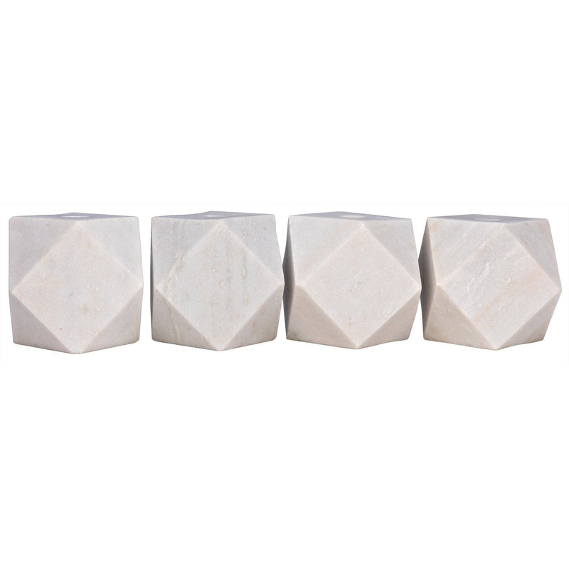 Polyhedron Decorative Marble White Candle Holder (Set of 4)-Lanterns-Noir-LOOMLAN