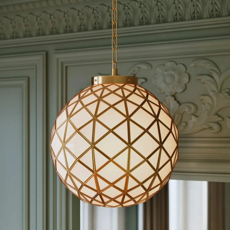 Polyhedron Modern Brass Finish Glass Pendant