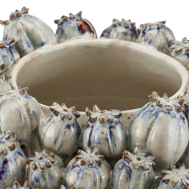 Poppy Pod Crown Hand Blue Ceramic Vase-Vases & Jars-Currey & Co-LOOMLAN