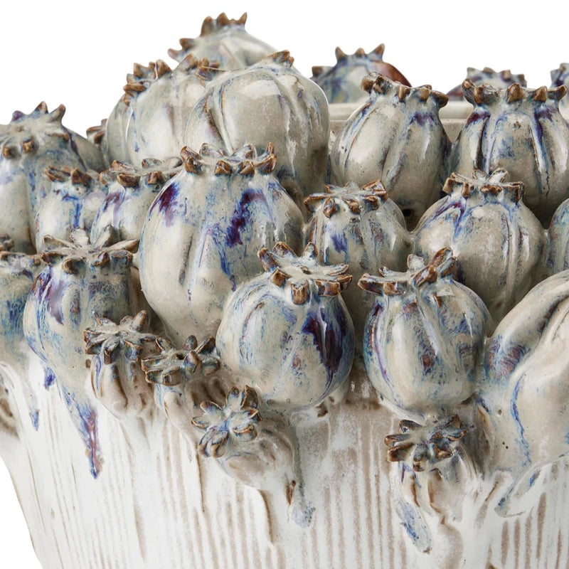 Poppy Pod Crown Handcrafted Ivory Blue Ceramic Vase