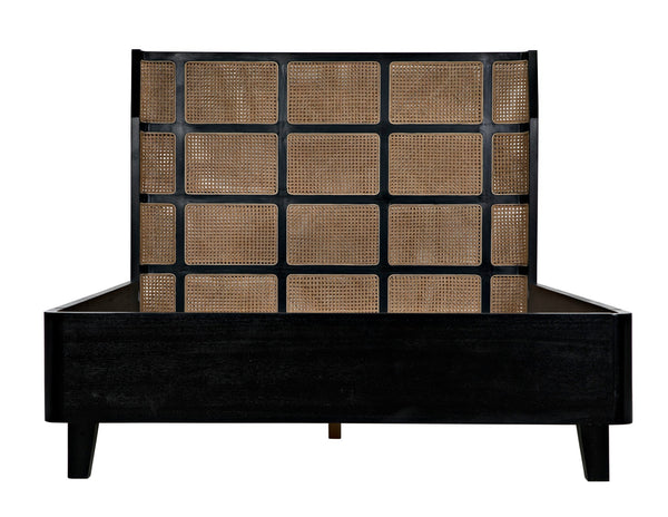 Porto Queen Bed with Headboard And Frame-Beds-Noir-LOOMLAN