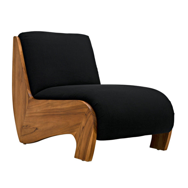 Portofino Chaise, Teak with Black Cotton-Accent Chairs-Noir-LOOMLAN