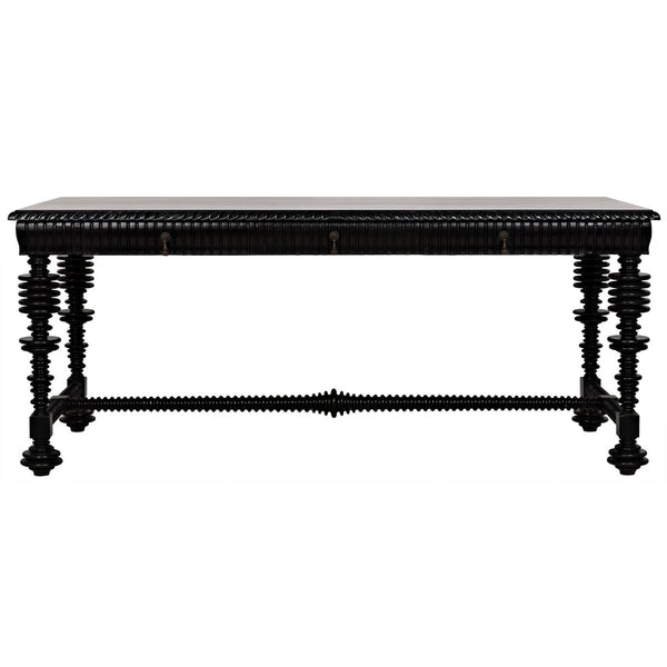 Portuguese Black Dining Table Carved Wood-Dining Tables-Noir-LOOMLAN