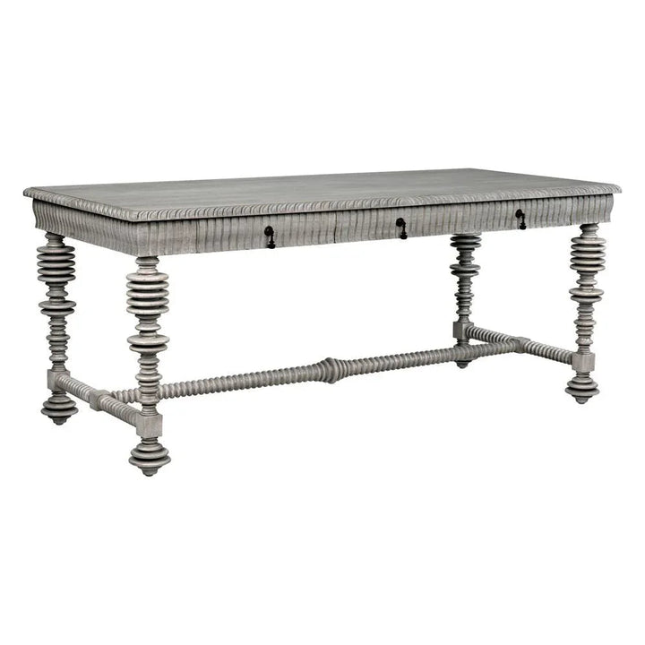 Portuguese Carved Wooden Desk-Home Office Desks-Noir-LOOMLAN