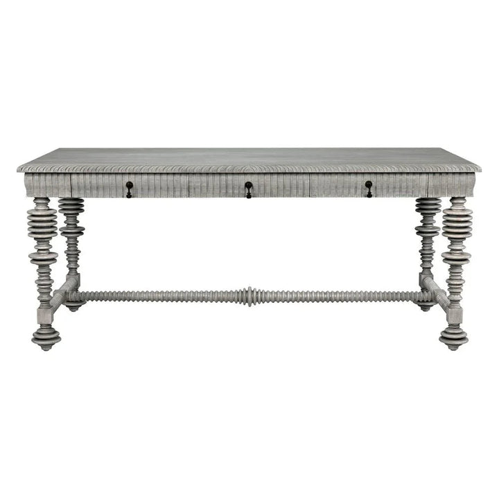 Portuguese Carved Wooden Desk-Home Office Desks-Noir-LOOMLAN