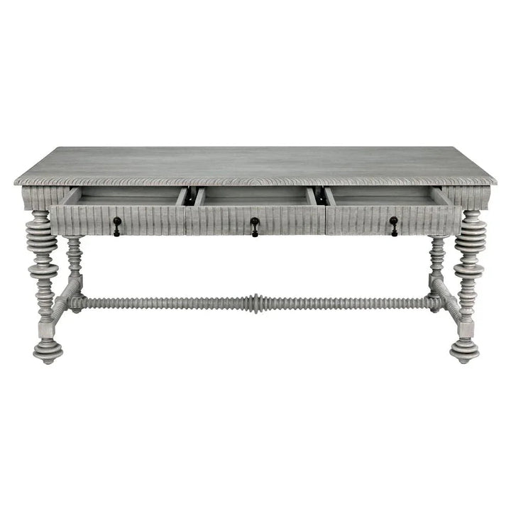 Portuguese Carved Wooden Desk-Home Office Desks-Noir-LOOMLAN