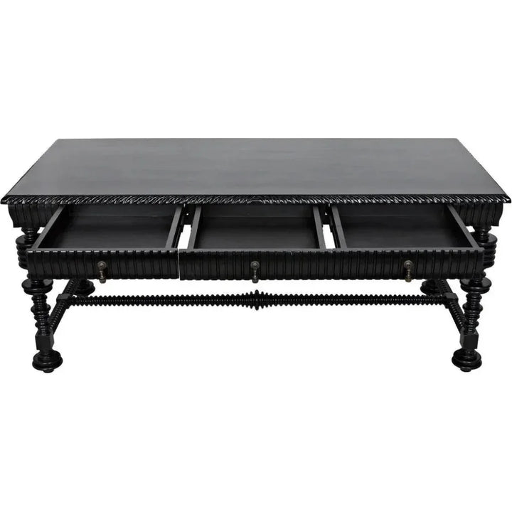 Portuguese Carved Wooden Desk-Home Office Desks-Noir-LOOMLAN