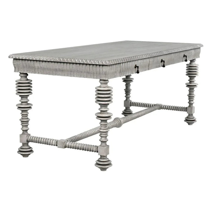 Portuguese Carved Wooden Desk-Home Office Desks-Noir-LOOMLAN