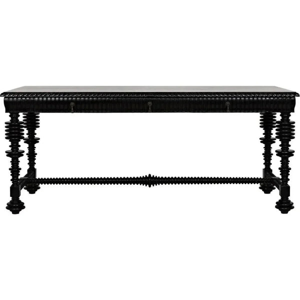 Portuguese Carved Wooden Desk-Home Office Desks-Noir-Black-LOOMLAN