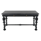 Portuguese Desk, Small Two Drawer Hand Carved Writing Table-Home Office Desks-Noir-Black-LOOMLAN