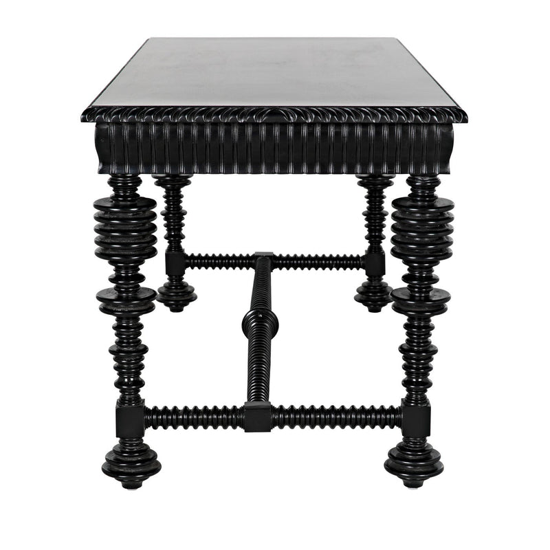 Portuguese Desk, Small Two Drawer Hand Carved Writing Table-Home Office Desks-Noir-LOOMLAN