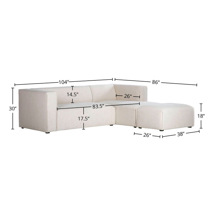 Premium Small White Modular Sectional with Ottoman-Modular Sofas-LH Imports-LOOMLAN