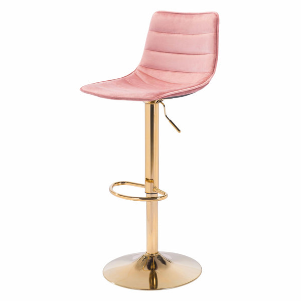 Prima Bar Chair Pink & Gold Bar Stools LOOMLAN By Zuo Modern