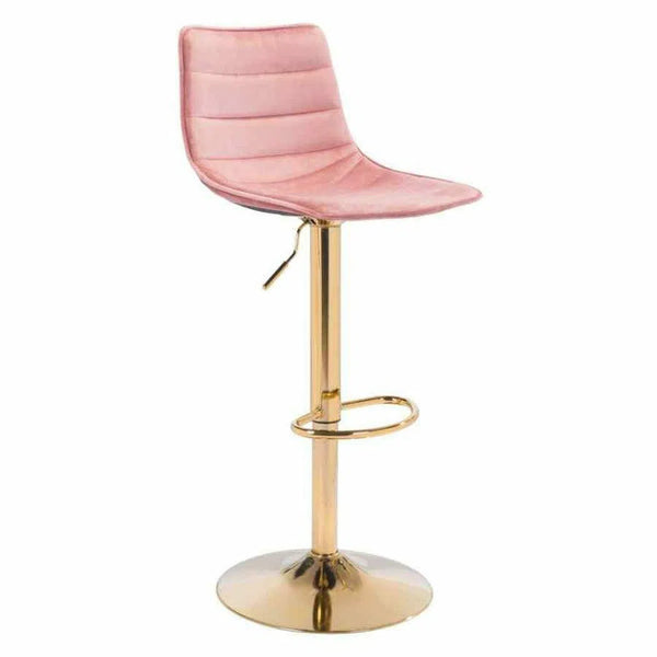 Prima Bar Chair Pink & Gold Bar Stools LOOMLAN By Zuo Modern
