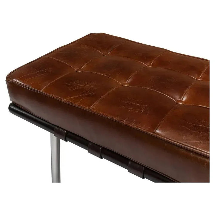 Prince Albert Bench Vintage Havana Leather - LOOMLAN - Sarreid - Bedroom Benches