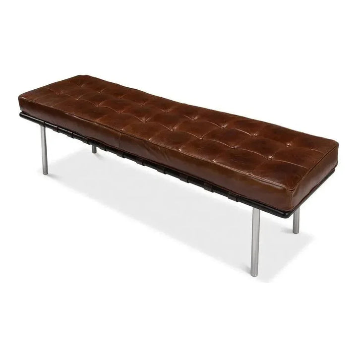 Prince Albert Bench Vintage Havana Leather - LOOMLAN - Sarreid - Bedroom Benches