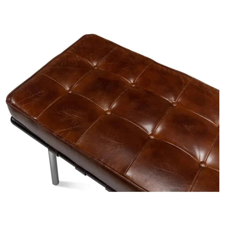 Prince Albert Bench Vintage Havana Leather - LOOMLAN - Sarreid - Bedroom Benches