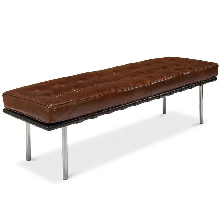Prince Albert Bench Vintage Havana Leather - LOOMLAN - Sarreid - Bedroom Benches