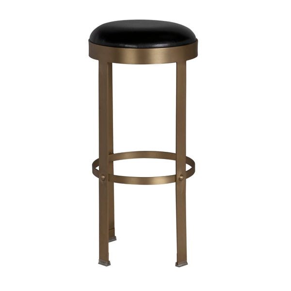 Prince Steel and Leather Stool with Brass Finish-Poufs and Stools-Noir-LOOMLAN