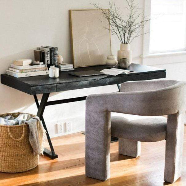 Profecto Modern Ash Wood Black Desk With Drawer-Home Office Desks-Moe's Home-LOOMLAN