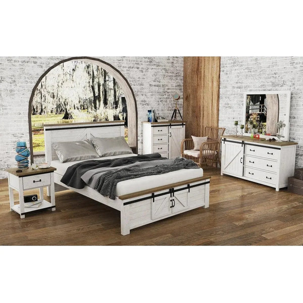 Provence White Wood Platform Bed Storage