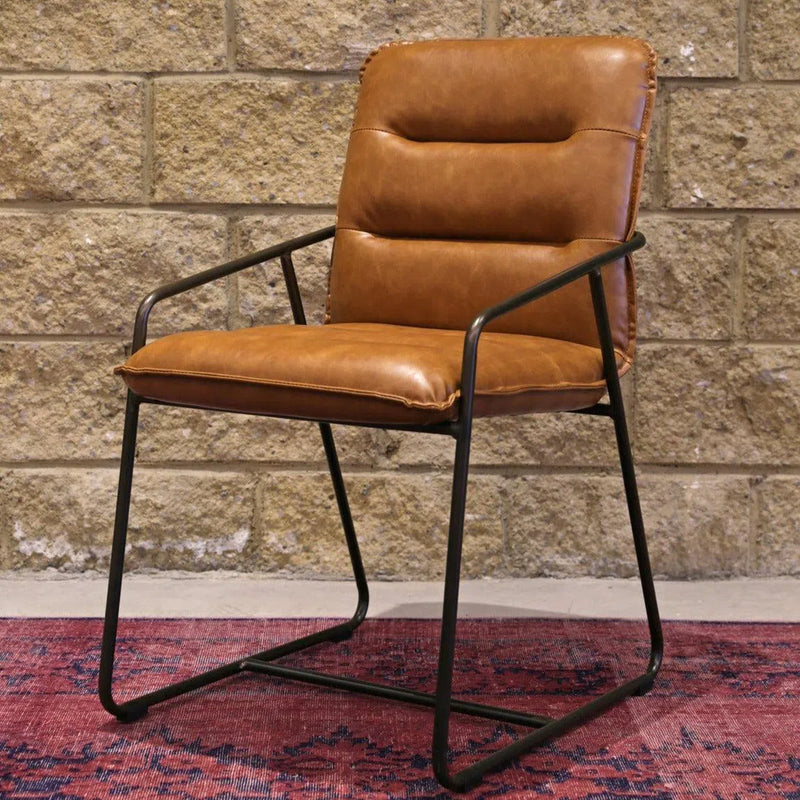 Pullman Side Chair Tan Brown Leather Seat Over Iron Base Club Chairs LOOMLAN By LHIMPORTS