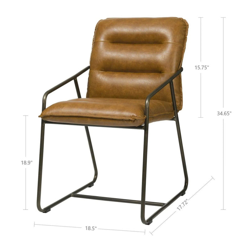 Pullman Side Chair Tan Brown Leather Seat Over Iron Base Club Chairs LOOMLAN By LHIMPORTS