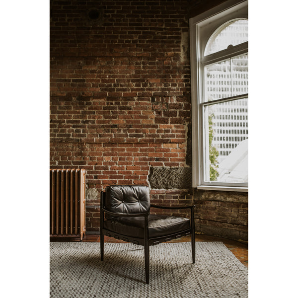 Turner Top-Grain Buffalo Leather and Ash Wood Black Arm Chair
