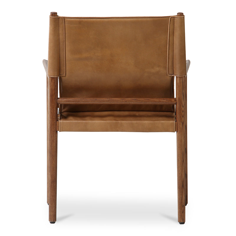 Remy Top-Grain Buffalo Leather and Ash Wood Brown Dining Armchair