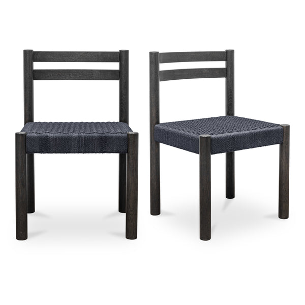 Finn Solid Oak and Paper Rope Black Armless Dining Chair – Set Of Two