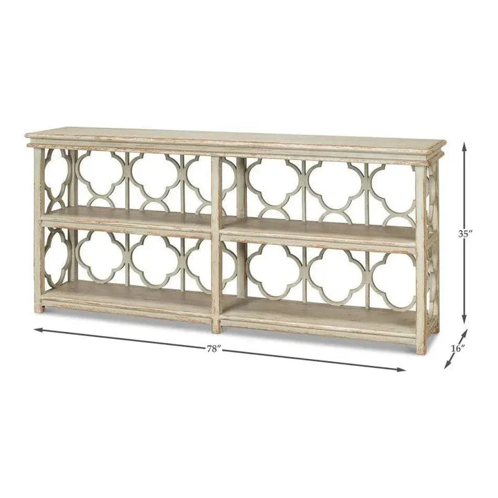 Quatrefoil Bookshelf Console Table Shelves - LOOMLAN - Sarreid - Console Tables