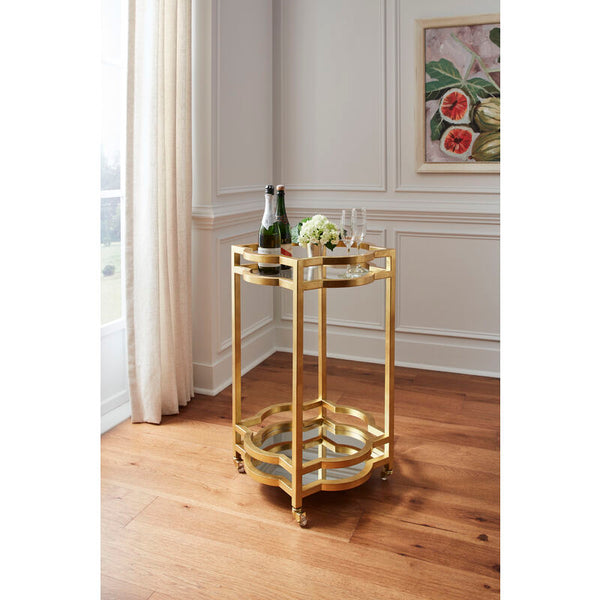 Quatrefoil Gold Metal Frame Bar Cart-Home Bar Carts-Chelsea House-LOOMLAN