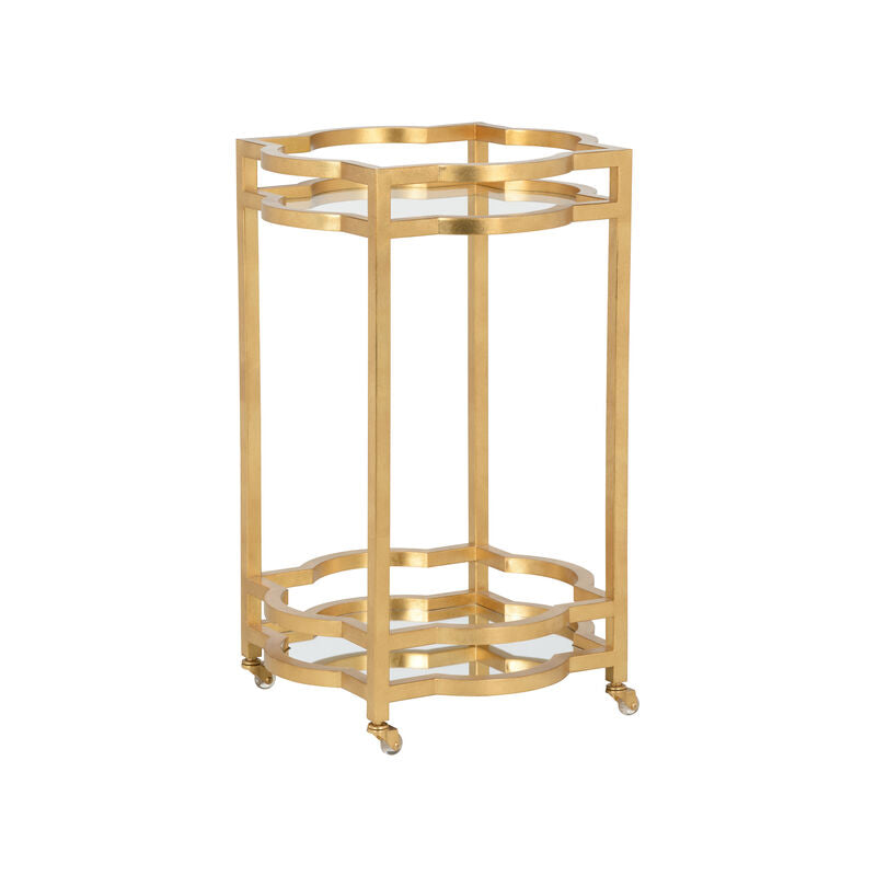 Quatrefoil Gold Metal Frame Bar Cart-Home Bar Carts-Chelsea House-LOOMLAN