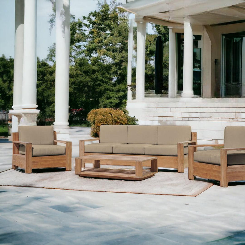 Qube 4-Piece Teak Outdoor Patio Deep Seating Set with Sunbrella Cushions-Outdoor Lounge Sets-HiTeak-LOOMLAN