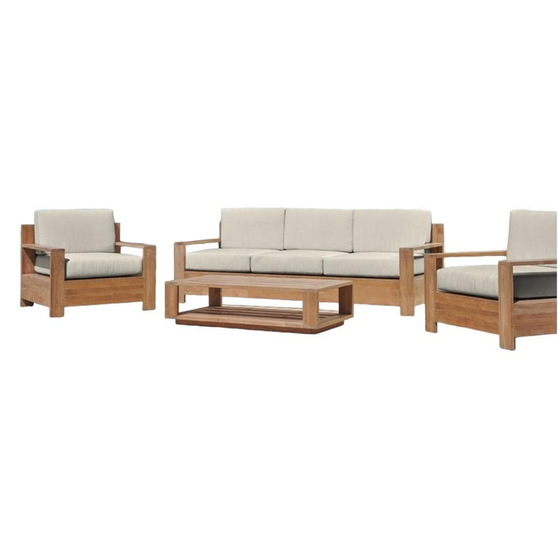 Qube 4-Piece Teak Outdoor Patio Deep Seating Set with Sunbrella Cushions-Outdoor Lounge Sets-HiTeak-Canvas-LOOMLAN