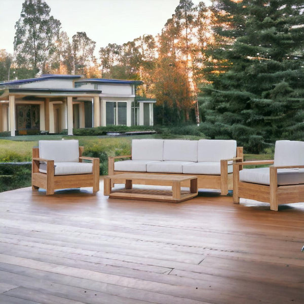 Qube 4-Piece Teak Outdoor Patio Deep Seating Set with Sunbrella Cushions-Outdoor Lounge Sets-HiTeak-LOOMLAN