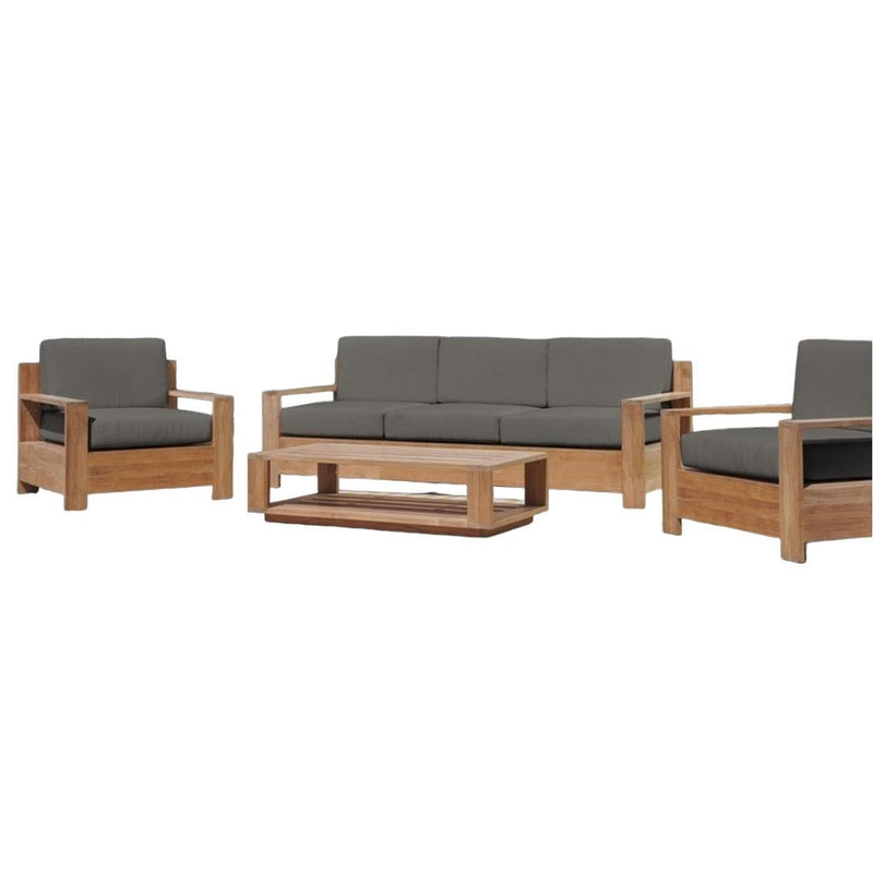Qube 4-Piece Teak Outdoor Patio Deep Seating Set with Sunbrella Cushions-Outdoor Lounge Sets-HiTeak-Charcoal-LOOMLAN