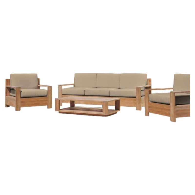 Qube 4-Piece Teak Outdoor Patio Deep Seating Set with Sunbrella Cushions-Outdoor Lounge Sets-HiTeak-Fawn-LOOMLAN