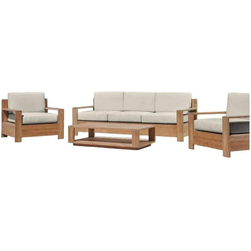 Qube 4PC Teak Outdoor Patio Deep Set Sunbrella Cushion-Outdoor Lounge Sets-HiTeak-Canvas-LOOMLAN